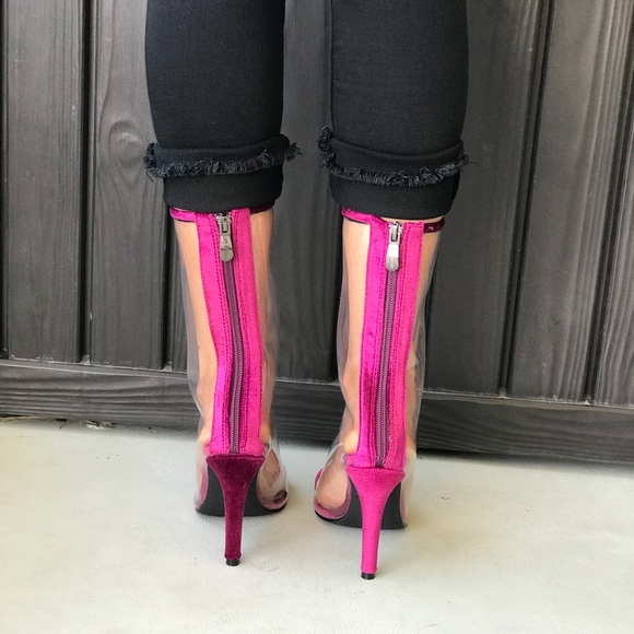 NIB Burgundy Red Clear Peep Toe Boots - Picture 4 of 8